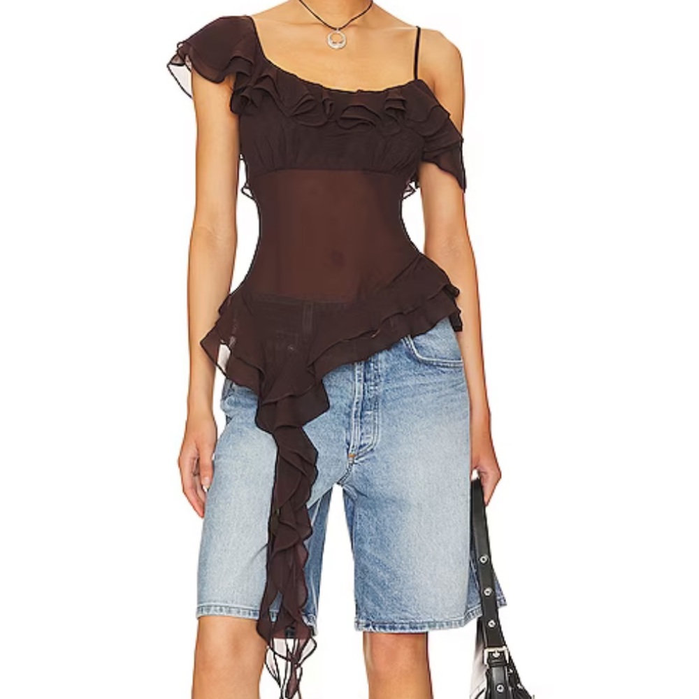 Revolve Flounce Scarf Top in Chocolate Brown